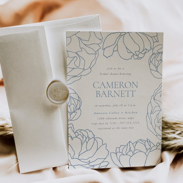 Peony Garden Blue Blommigt Möhippa Inbjudningar (Skapare uppladdad)