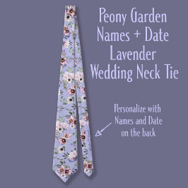Peony Garden Namn + Date Lavender Bröllop Slips