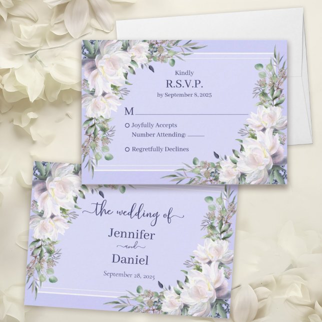 Peony Garden Wedding Lavender OSA kort (Peony Garden Wedding Lavender RSVP Card - Pink Peonies and Sage Green Eucalyptus)