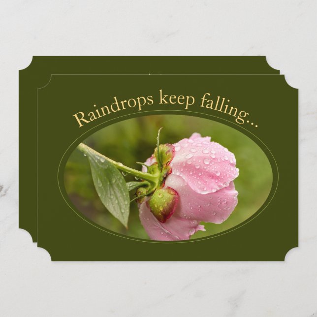Peony glitter Rindrops CC1047 Birtday Card Inbjudningar (Fram/baksida)