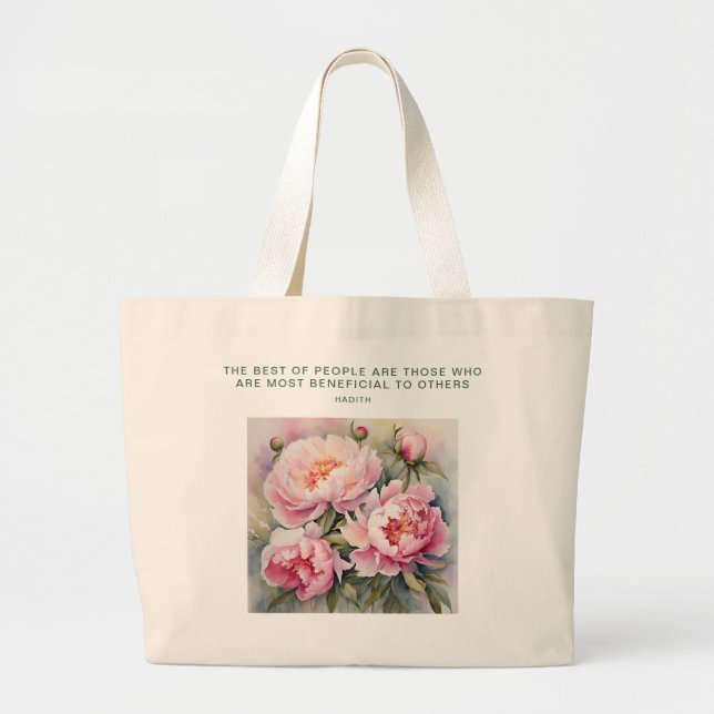 Peony Grace: Inspirerande Hadith-handväskor Jumbo Tygkasse (Framsidan)