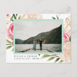 Peony guld blommor Photo BRÖLLOP SPARA DATUM Meddelande Vykort