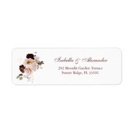  Peony & Guld Burgundy Bröllop returadress Returadress Etikett
