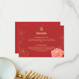 Peony Guld Kinesiskt Bröllop-informationskort Tack Kort