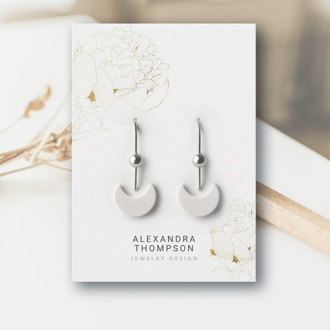 Peony *Guld Modern Blommigt Sketch Jewelry Visning Visitkort (floral earrings jewelry display card faux gold peony art sketch modern minimalist elegant classy)