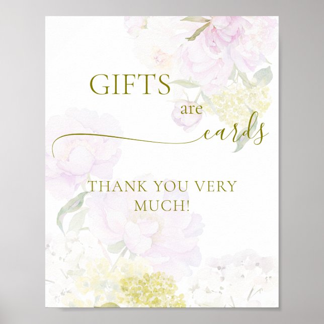 Peony Hydrangea Pastel Baby Shower Gifts and Cards Poster (Framsidan)