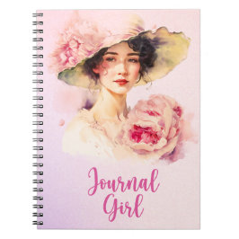 Peony Journal Girl Spiral Notebook - Rosa Anteckningsbok
