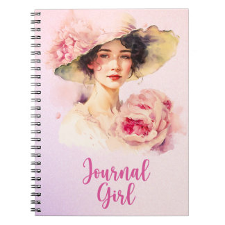Peony Journal Girl Spiral Notebook - Rosa Anteckningsbok