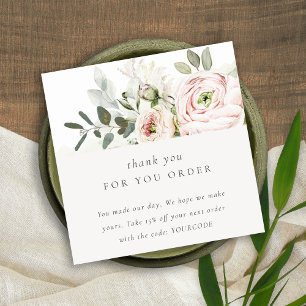 Peony Leafy Botanical Blommigt Tack Order Fyrkantigt Visitkort
