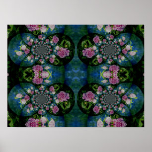 Peony Mandala, abstrakt rosa blommigt mandala Poster