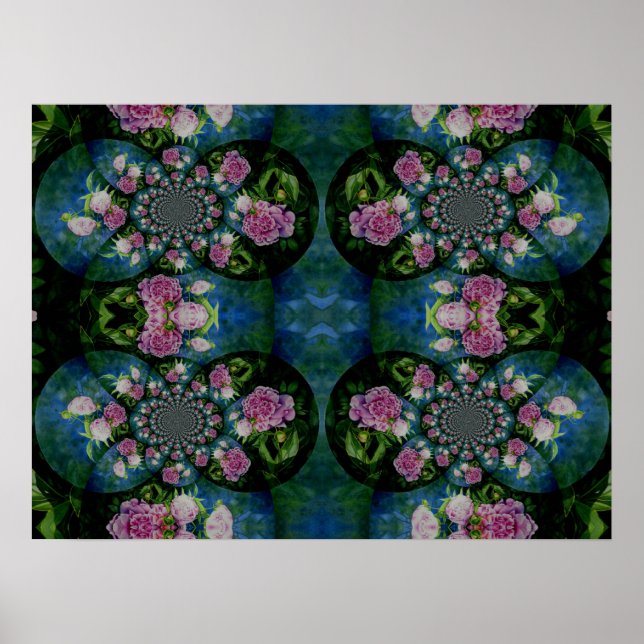 Peony Mandala, abstrakt rosa blommigt mandala Poster (Framsidan)