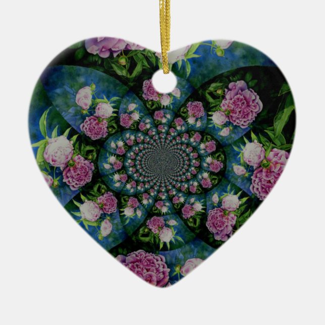 Peony mandala julgransprydnad keramik (Framsidan)