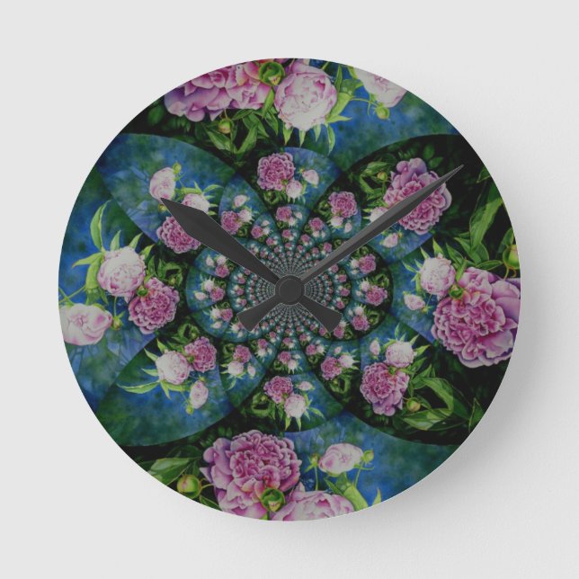 Peony Mandala Rund Klocka (Framsida)