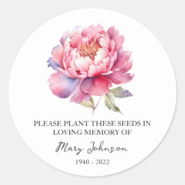 Peony Memorial Funeral Seed Packet Runt Klistermärke