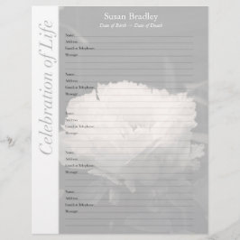 Peony Memorial Guest Bok Binder Filler Pages