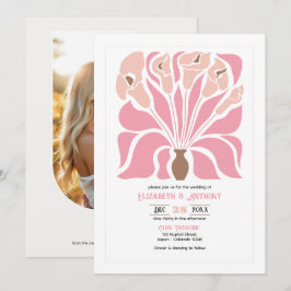 Peony & Mocha Abstrakt Blommig Boho Bröllop Inbjudningar