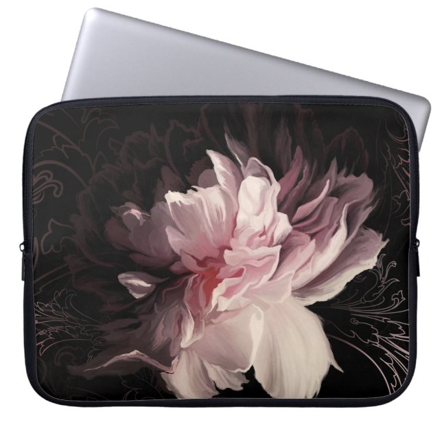 Peony Mörk Wall: Payed Flower Design Laptop Fodral (Framsidan)