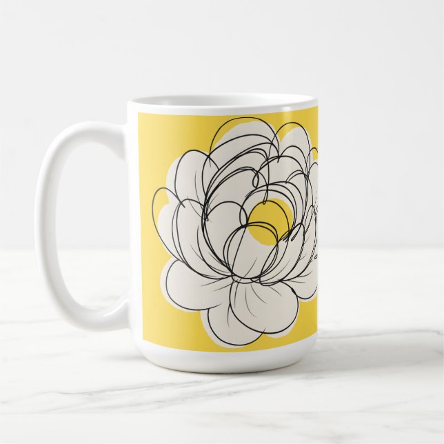 Peony Mug Bold Yellow Graphic Flower Minimalist Li Kaffemugg (Vänster)