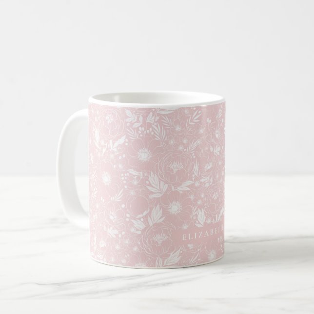 Peony och Anemone Illustrated Blommigt Kaffemugg (Framsida vänster)