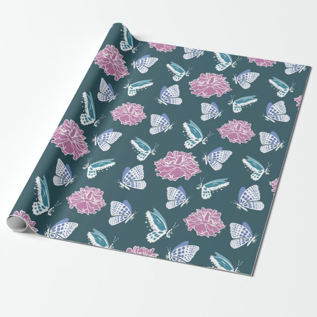 Peony och butterflies presentpapper (Utrullad)