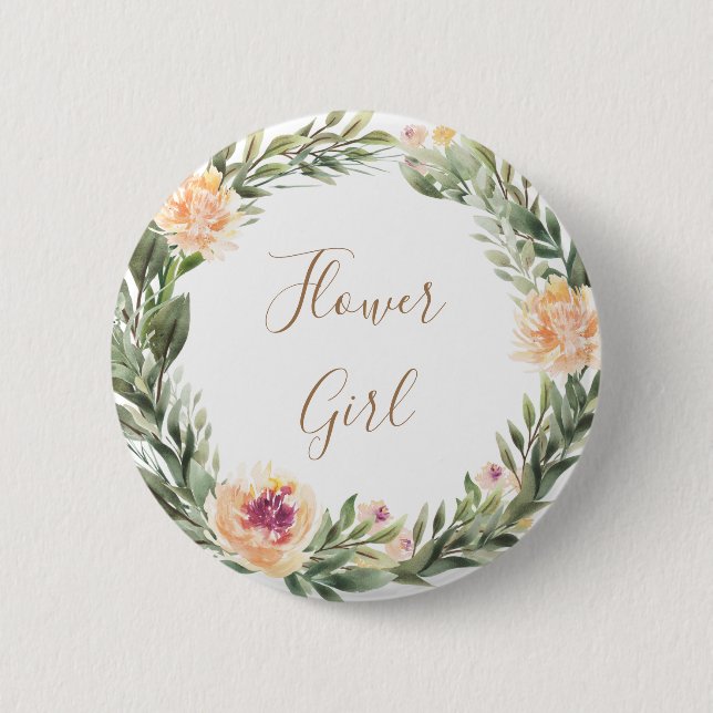 Peony och Foliage Ram Flower Girl Badge Knapp (Framsida)