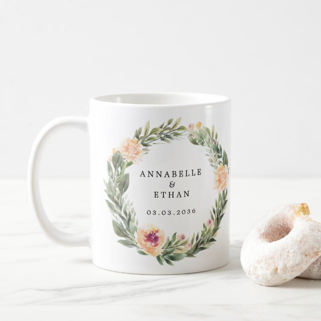 Peony och Foliage Wedding Favor Coffee Mugg (Med munk)