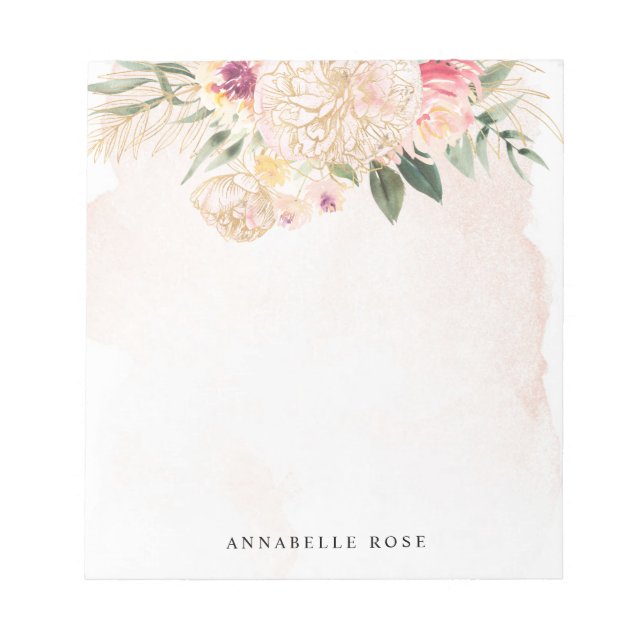 Peony och Gold Foil Bloom Anteckningsblock (Framsida)