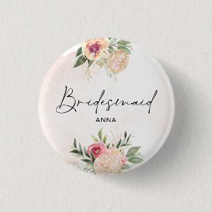 Peony och Gold Foil Bloom Badge Knapp