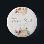 Peony och Gold Foil Bloom Flower Girl Badge Knapp<br><div class="desc">Designat att samordna med vår insamling Peony och Guld har det här anpassadet som matchar ett flickemblem med blommor av blommor av typen Blomsterrik rosa och guld med blommor av grönt med en vattenfärgad bakgrund. Om du vill göra en mer avancerad anpassning av den här designen, t.ex. ändra layout, teckensnitt...</div>