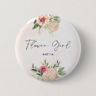 Peony och Gold Foil Bloom Flower Girl Badge Knapp