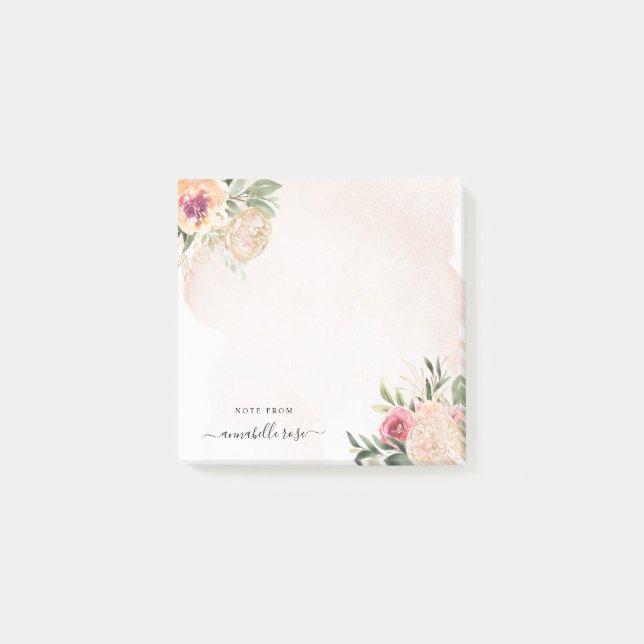 Peony och Gold Foil Bloom Post-it Block (Framsida)