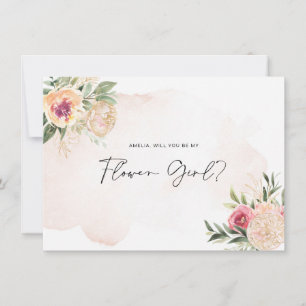 Peony och Guld Bloom Flower Girl Flattcard Tack Kort