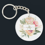 Peony och Guld Flowers Monogram Namn<br><div class="desc">Designat att samordna med vår Peony- och Guld Bloom Monogram-samling, har anpassadet för att matcha nyckelring blommor från lustig rosa och guld med blommor från grönt. Om du vill ha en mer avancerad anpassning av den här designen klickar du på knappen "CUSTOMIZE" ovan. Observera att folie av guld är tryckt...</div>