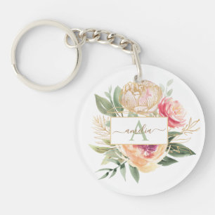 Peony och Guld Flowers Monogram Namn