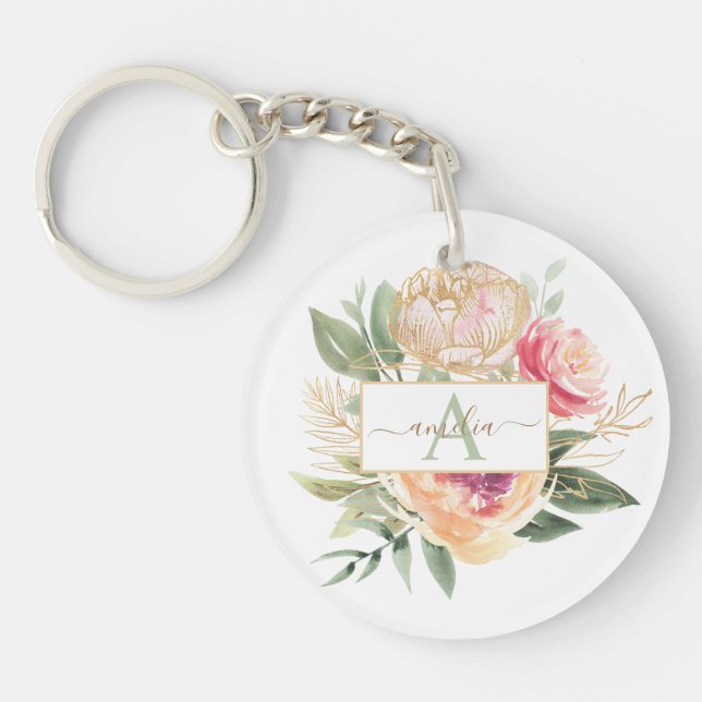 Peony och Guld Flowers Monogram Namn (Framsidan)