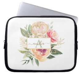 Peony och Guld Flowers Monogram Namn iPad Pro Cove Laptop Fodral
