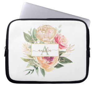Peony och Guld Flowers Monogram Namn iPad Pro Cove Laptop Fodral