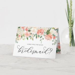 Peony och Hydrangea blir min Bridesmaid Kort