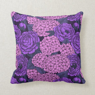 Peony och hydrangea i rosa och violett kudde