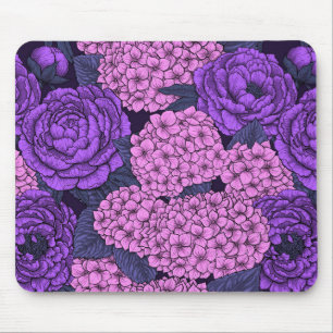Peony och hydrangea i rosa och violett musmatta