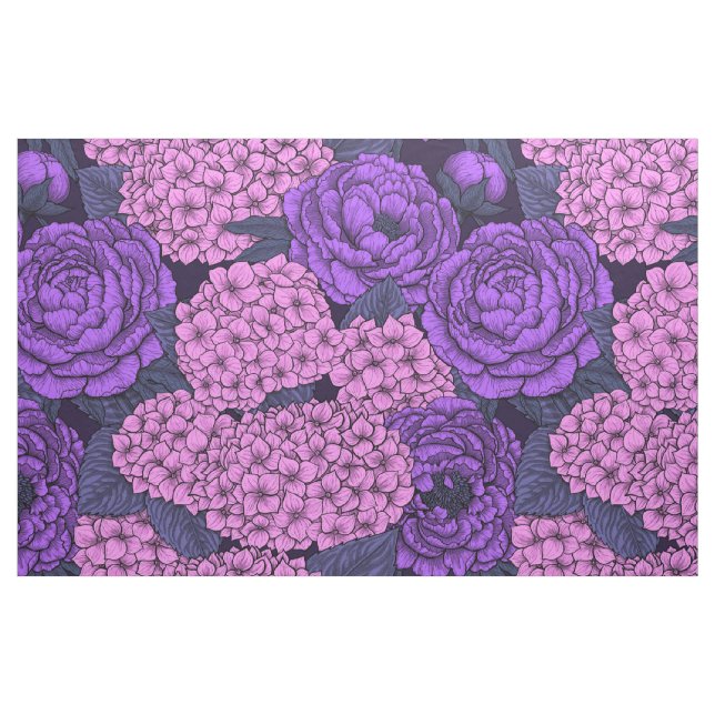 Peony och hydrangea i rosa och violett tyg (Fat Quarter)