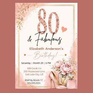 Peony och parfym fantastisk 80-årsdag inbjudningar