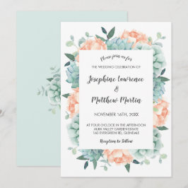 Peony och Succulents Watercolor Blommigt Bröllop Inbjudningar