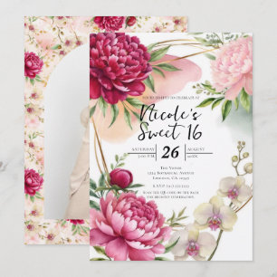 Peony & Orchid Garden Blommig Glamour Söta 16 Inbjudningar