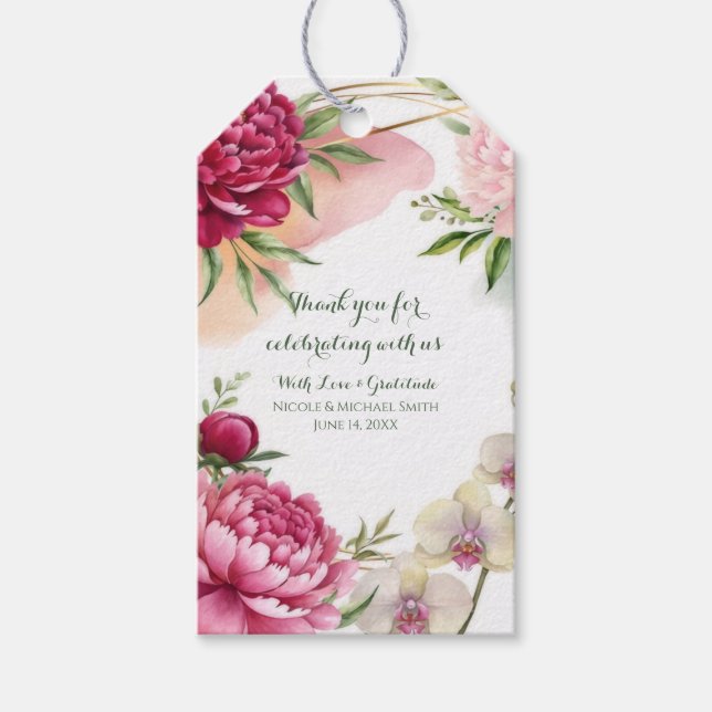 Peony & Orchid Trädgård Blommig Glam Bröllop  Presentetikett (Framsidan)