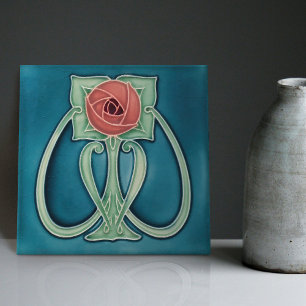 Peony på Blue Decor Art nouveau Art Deco Kakelplatta