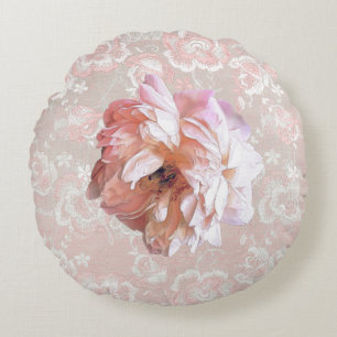 Peony på Faux Peach Snöre Rund Kudde