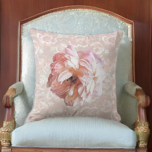 Peony på Faux Peachy Rosa Snöre Kudde