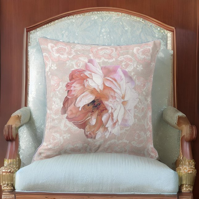 Peony på Faux Peachy Rosa Snöre Kudde (Skapare uppladdad)