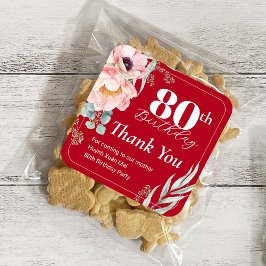 Peony på Red Birthday Gift-Märkre/Square Stickers Fyrkantigt Klistermärke